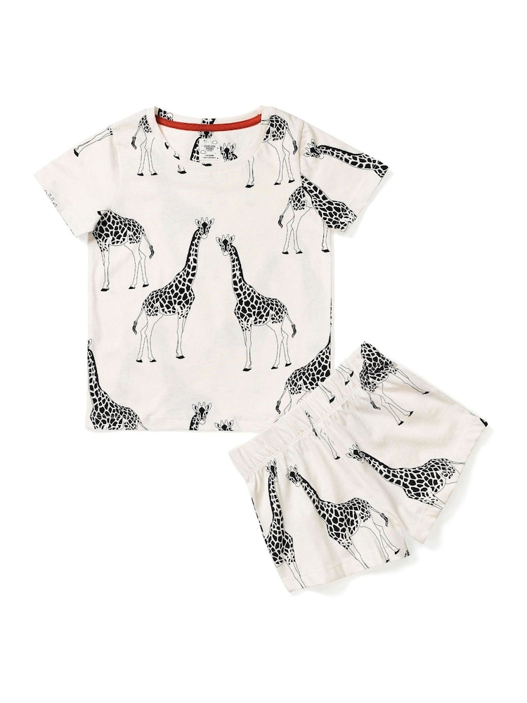 Chelsea Peers White Kids 100% Cotton Cream Giraffe Print Crewneck Short Pyjamas Set - Image 2 of 3