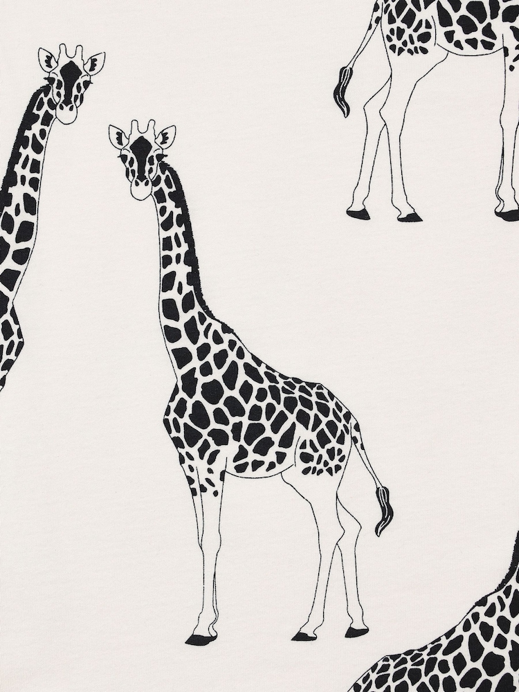 Chelsea Peers White Kids 100% Cotton Cream Giraffe Print Crewneck Short Pyjamas Set - Image 3 of 3