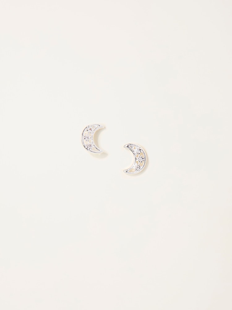 FatFace Silver Tone Moon Stud Earrings - Image 1 of 2 FatFace Silver Tone Moon Stud Earrings - Image 1 of 2