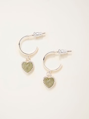 FatFace Silver Tone Heart Stone Drop Earrings - Image 1 of 2