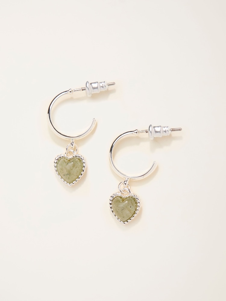 FatFace Silver Tone Heart Stone Drop Earrings - Image 1 of 2 FatFace Silver Tone Heart Stone Drop Earrings - Image 1 of 2