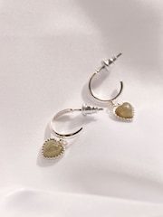 FatFace Silver Tone Heart Stone Drop Earrings - Image 2 of 2