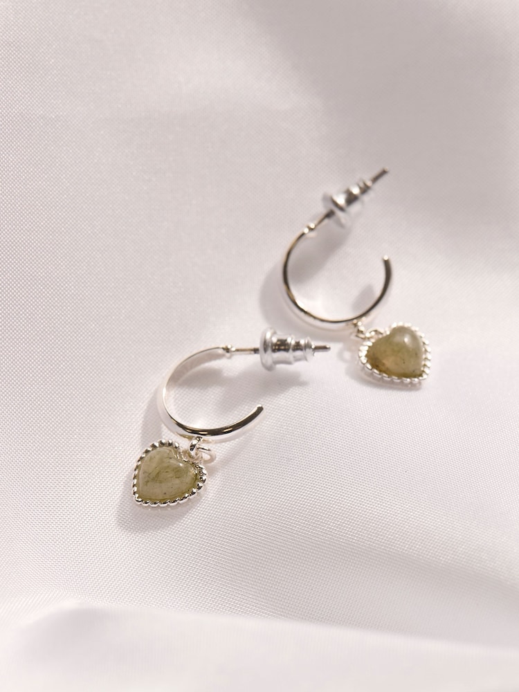 FatFace Silver Tone Heart Stone Drop Earrings - Image 2 of 2 FatFace Silver Tone Heart Stone Drop Earrings - Image 2 of 2