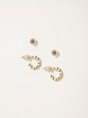 FatFace Gold Tone 2 Pack Of Stud And Huggie Earrings - Image 1 of 2