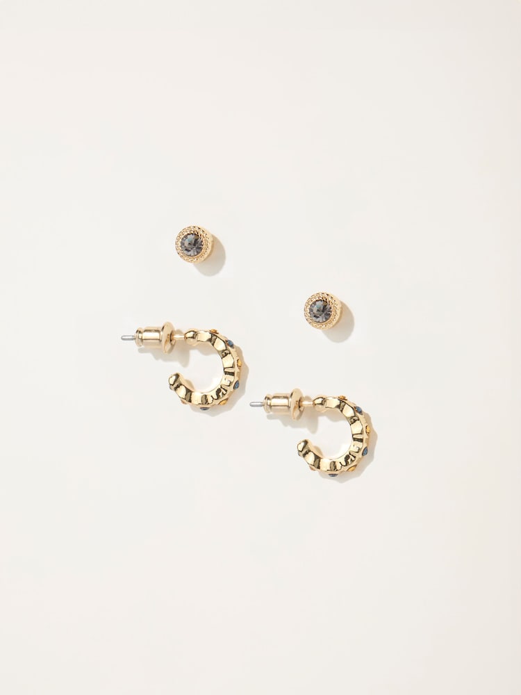 FatFace Gold Tone 2 Pack Of Stud And Huggie Earrings - Image 1 of 2 FatFace Gold Tone 2 Pack Of Stud And Huggie Earrings - Image 1 of 2