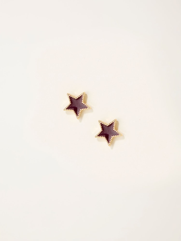 FatFace Burgundy Red Enamel Star Stud Earrings - Image 1 of 2