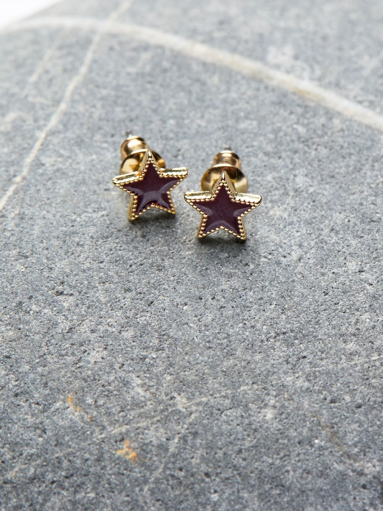 FatFace Burgundy Red Enamel Star Stud Earrings - Image 2 of 2