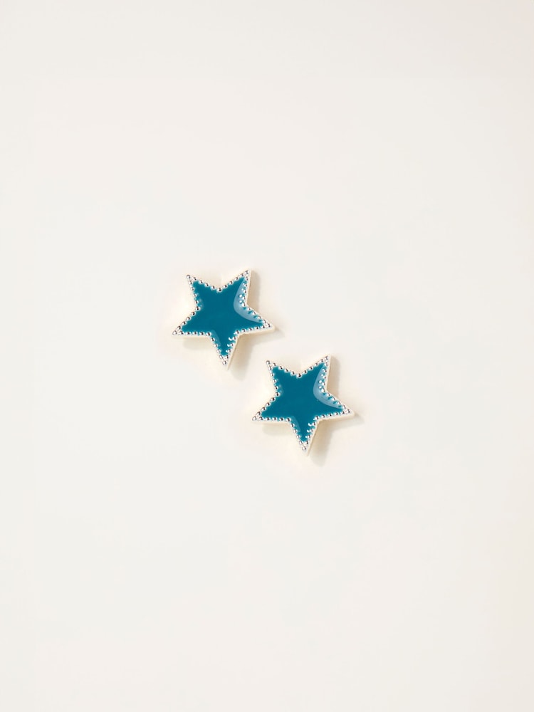 FatFace Teal Blue Enamel Star Stud Earrings - Image 1 of 2