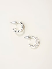 FatFace Silver Tone Gem Double Huggie Earrings - Image 1 of 2