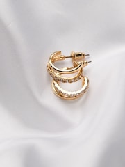 FatFace Gold Tone Gem Double Huggie Earrings - Image 2 of 2
