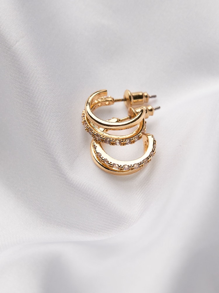 FatFace Gold Tone Gem Double Huggie Earrings - Image 2 of 2