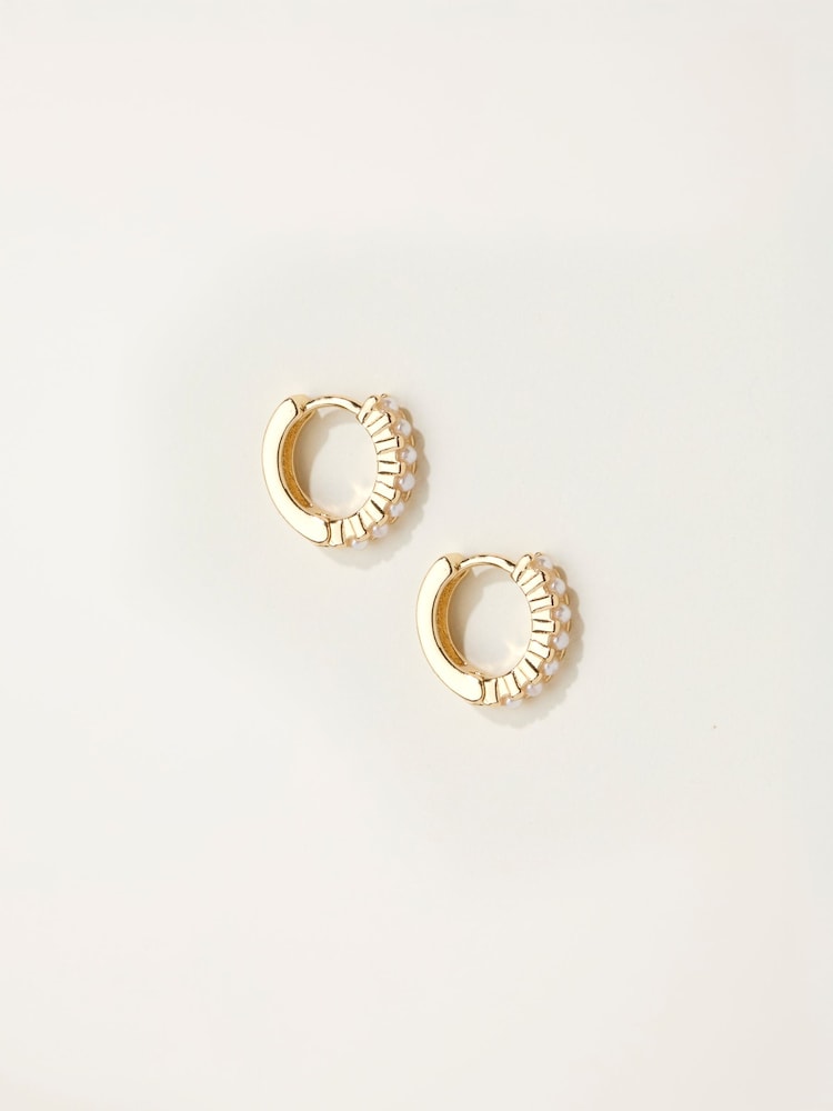 FatFace Gold Tone Pearl Huggie Earrings - Image 1 of 2 FatFace Gold Tone Pearl Huggie Earrings - Image 1 of 2