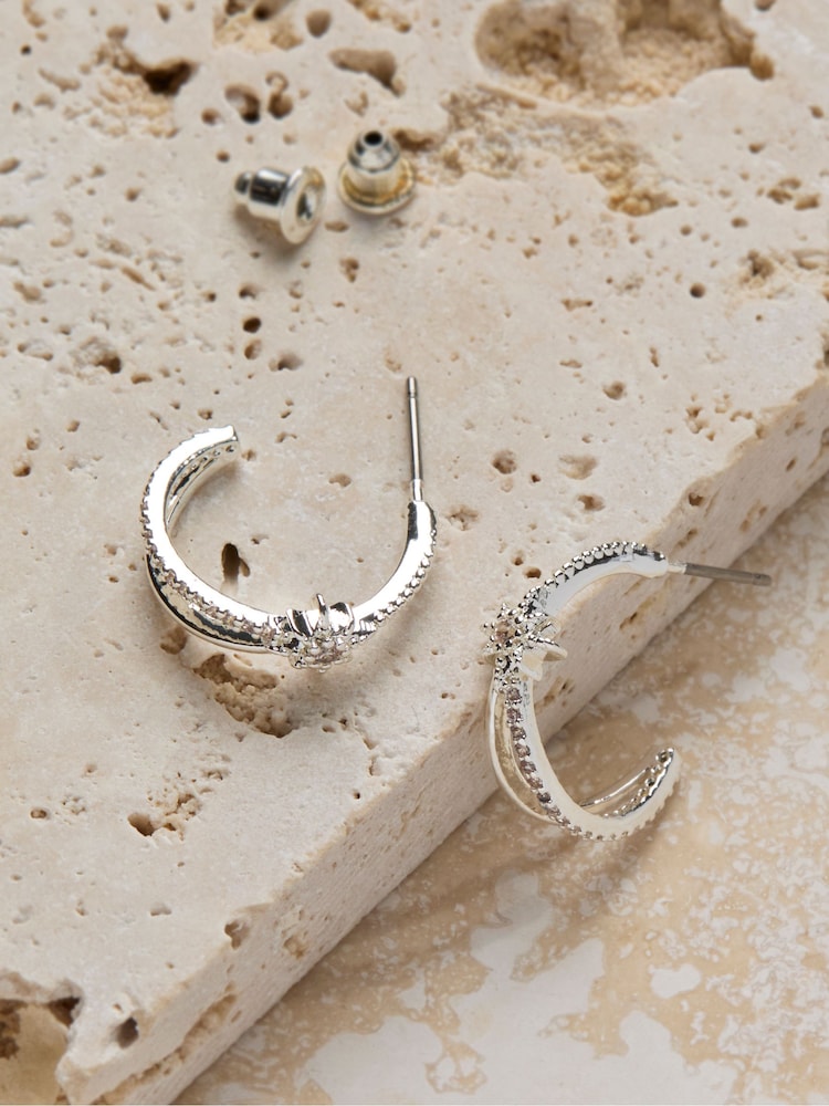 FatFace Silver Tone Star Huggie Earrings - Image 2 of 2 FatFace Silver Tone Star Huggie Earrings - Image 2 of 2