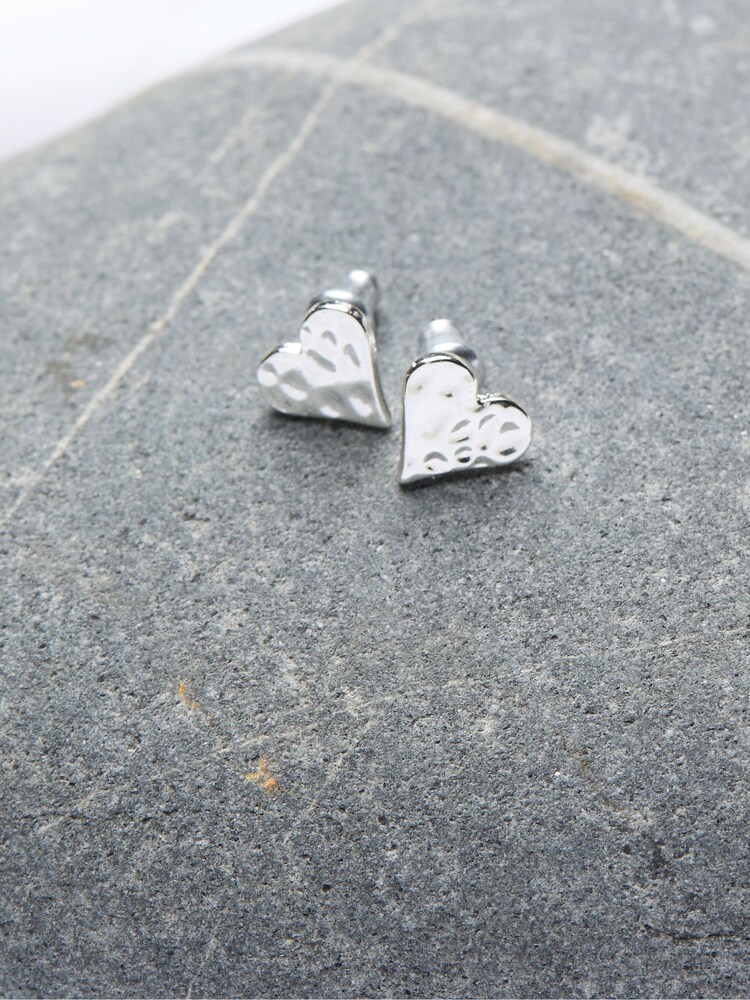FatFace Silver Tone Heart Stud Earrings - Image 2 of 2