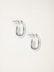 FatFace Silver Tone Twist Oval Hoop Earrings - Image 1 of 2