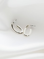 FatFace Silver Tone Twist Oval Hoop Earrings - Image 2 of 2