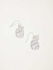 FatFace Silver Tone Hammered Pearl Drop Earrings - Image 1 of 2
