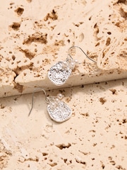 FatFace Silver Tone Hammered Pearl Drop Earrings - Image 2 of 2
