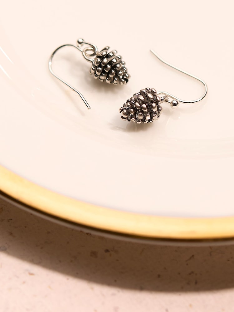 FatFace Silver Tone Pinecone Drop Earrings - Image 2 of 2 FatFace Silver Tone Pinecone Drop Earrings - Image 2 of 2