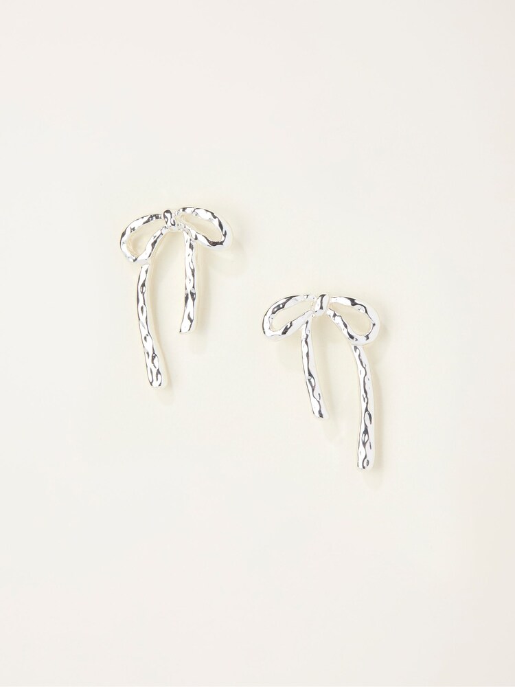 FatFace Silver Tone Hammered Bow Earrings - Image 1 of 2 FatFace Silver Tone Hammered Bow Earrings - Image 1 of 2