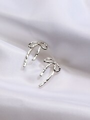 FatFace Silver Tone Hammered Bow Earrings - Image 2 of 2