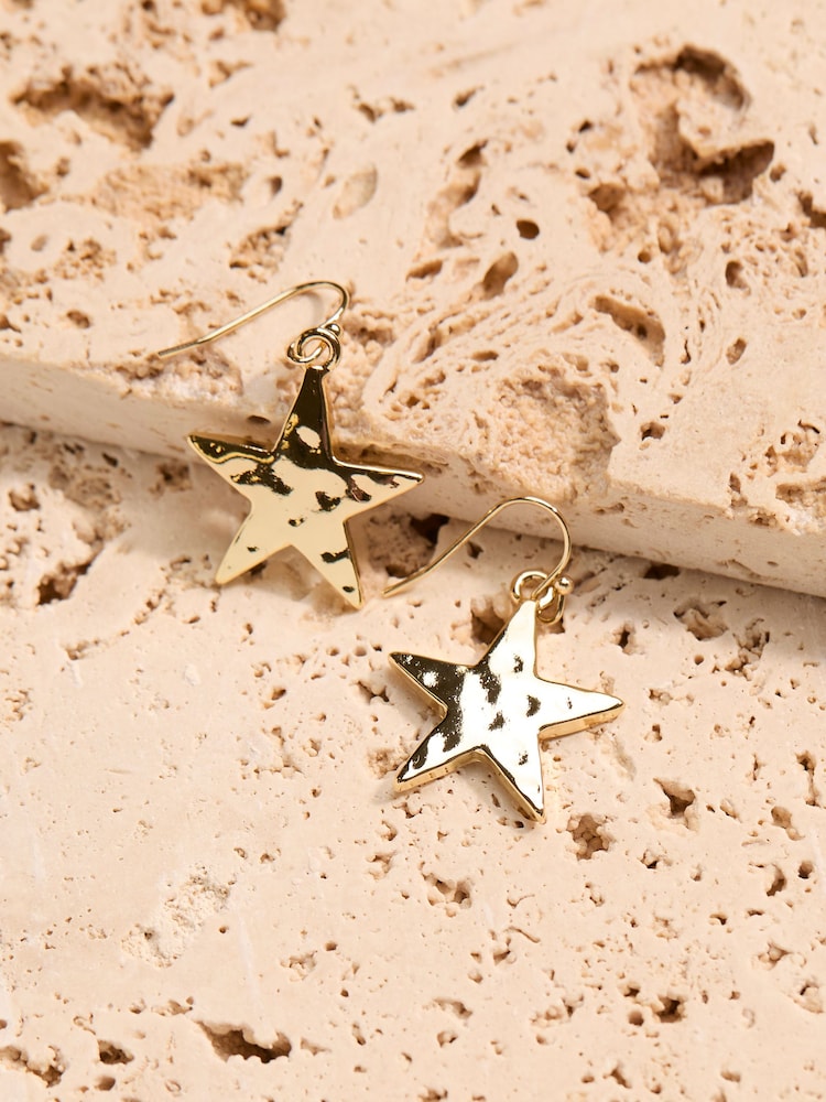 FatFace Gold Tone Large Star Drop Earrings - Image 2 of 2