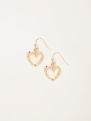 FatFace Gold Tone Hammered Heart Drop Earrings - Image 1 of 2