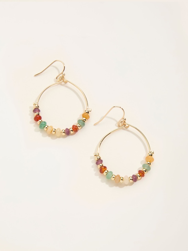 FatFace Multi Colour Bead Hoop Earrings - Image 1 of 2