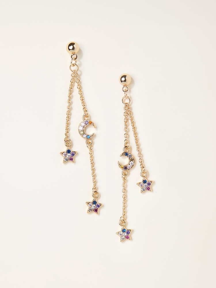 FatFace Gold Tone Star and Moon Chain Earrings - Image 1 of 2 FatFace Gold Tone Star and Moon Chain Earrings - Image 1 of 2