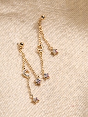 FatFace Gold Tone Star and Moon Chain Earrings - Image 2 of 2