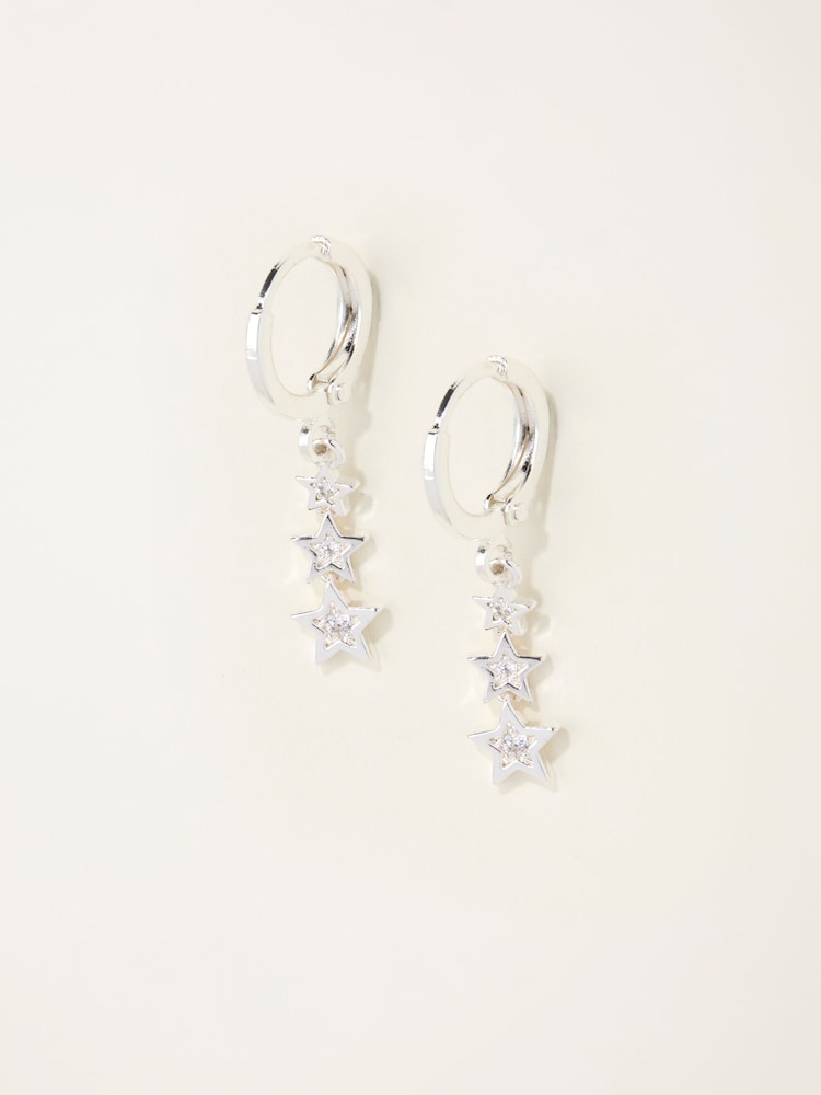 FatFace Silver Tone Trio Star Drop Earrings - Image 1 of 2