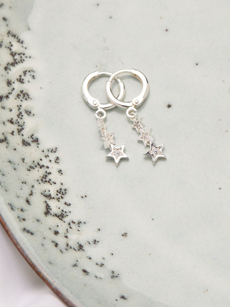 FatFace Silver Tone Trio Star Drop Earrings - Image 2 of 2
