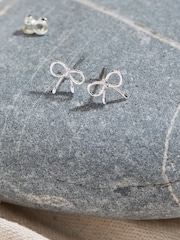 FatFace Silver Tone Bow Stud Earrings - Image 2 of 2