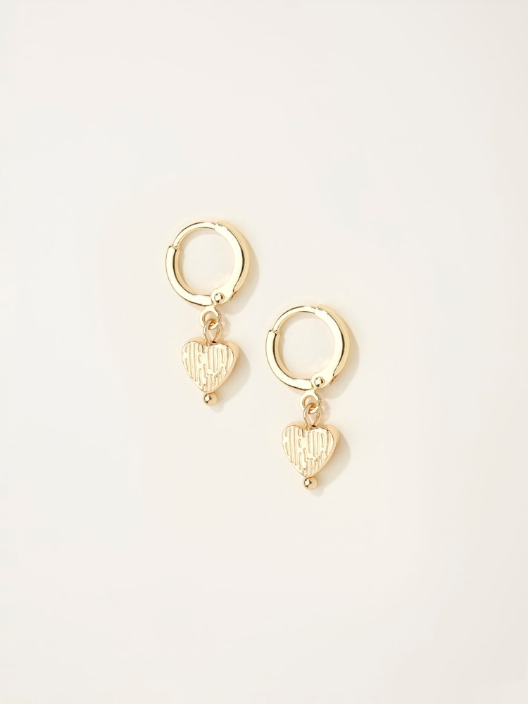 FatFace Gold Tone Heart Drop Earrings - Image 1 of 2 FatFace Gold Tone Heart Drop Earrings - Image 1 of 2
