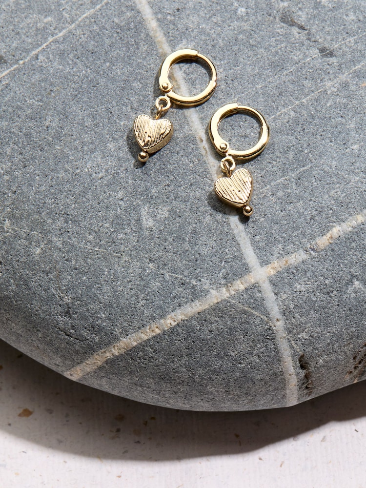 FatFace Gold Tone Heart Drop Earrings - Image 2 of 2 FatFace Gold Tone Heart Drop Earrings - Image 2 of 2