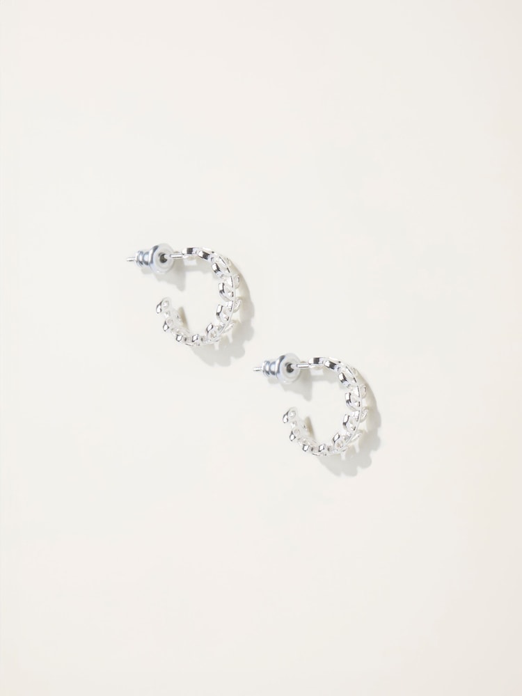 FatFace Silver Tone Leaf Huggie Earrings - Image 1 of 2 FatFace Silver Tone Leaf Huggie Earrings - Image 1 of 2