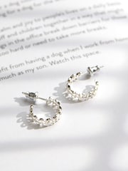 FatFace Silver Tone Leaf Huggie Earrings - Image 2 of 2
