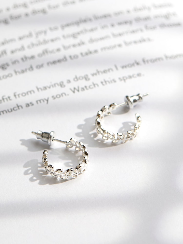 FatFace Silver Tone Leaf Huggie Earrings - Image 2 of 2 FatFace Silver Tone Leaf Huggie Earrings - Image 2 of 2