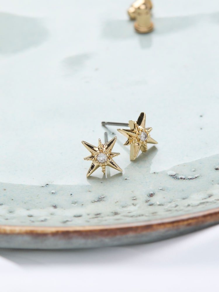 FatFace Gold Tone Textured Star Stud Earrings - Image 2 of 2 FatFace Gold Tone Textured Star Stud Earrings - Image 2 of 2