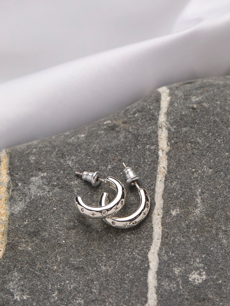 FatFace Silver Tone Gem Huggie Earrings - Image 2 of 2 FatFace Silver Tone Gem Huggie Earrings - Image 2 of 2
