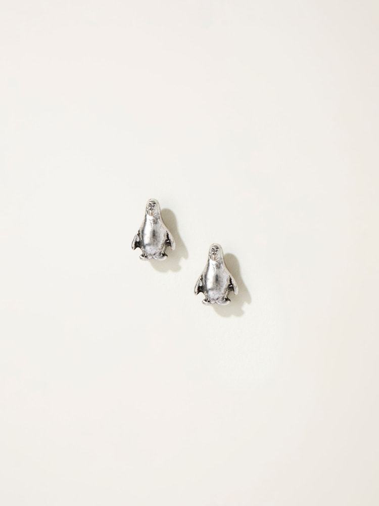 FatFace Silver Tone Penguin Stud Earrings - Image 1 of 2