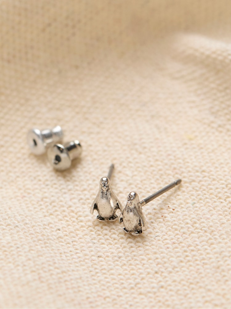 FatFace Silver Tone Penguin Stud Earrings - Image 2 of 2 FatFace Silver Tone Penguin Stud Earrings - Image 2 of 2