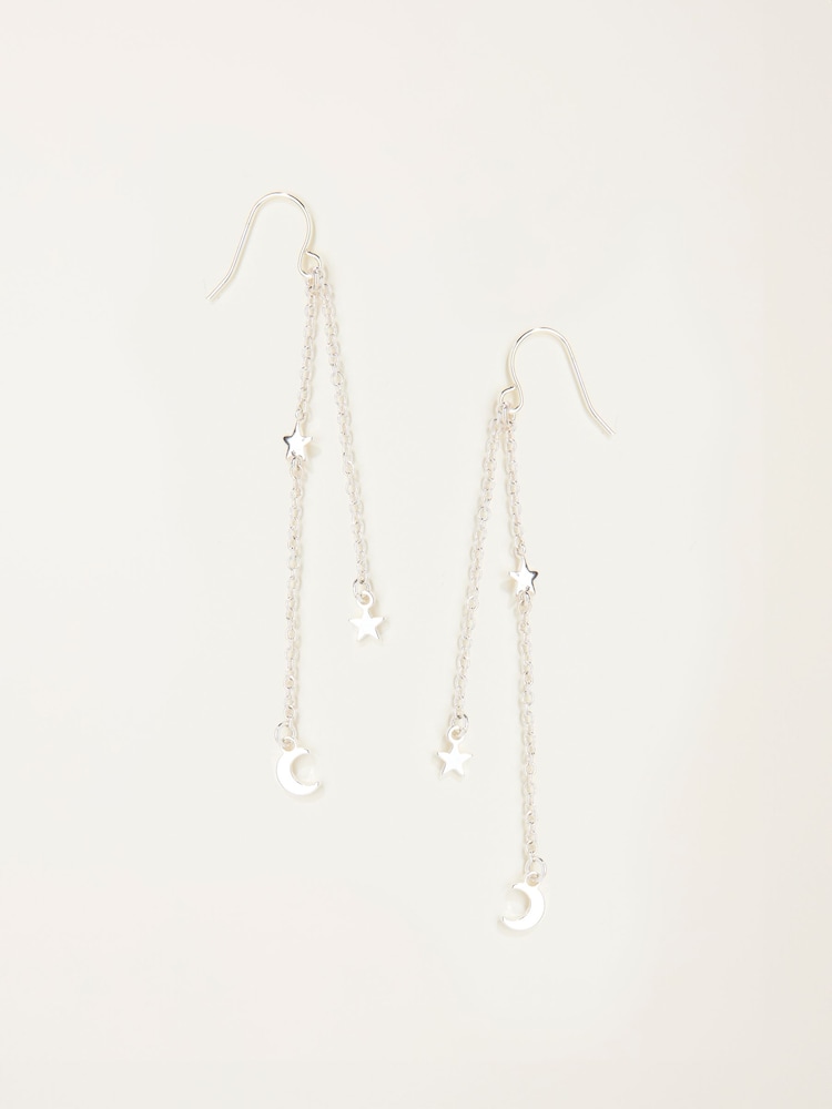 FatFace Silver Tone Star ad Moon Chain Earrings - Image 1 of 2 FatFace Silver Tone Star ad Moon Chain Earrings - Image 1 of 2