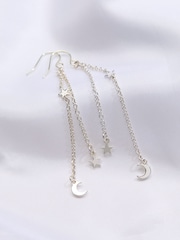 FatFace Silver Tone Star ad Moon Chain Earrings - Image 2 of 2