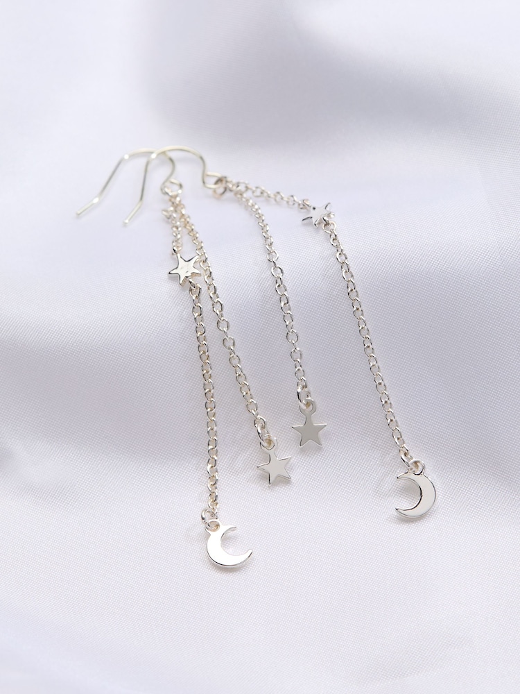 FatFace Silver Tone Star ad Moon Chain Earrings - Image 2 of 2 FatFace Silver Tone Star ad Moon Chain Earrings - Image 2 of 2