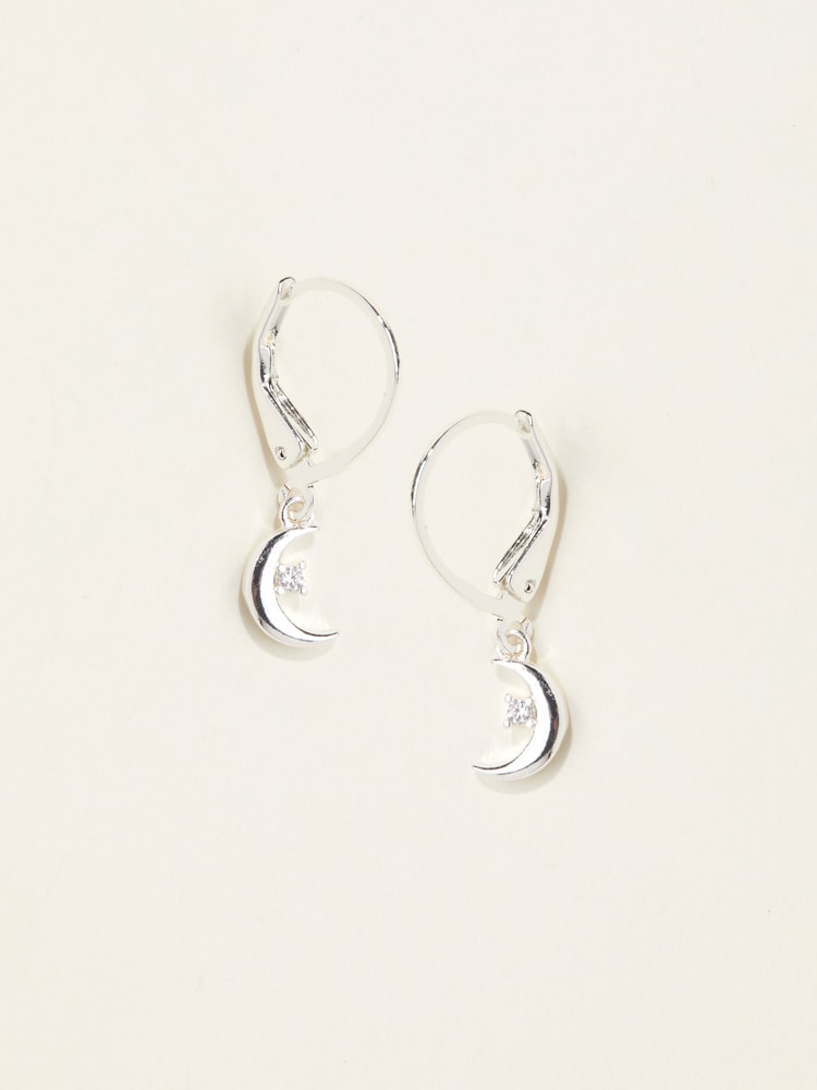FatFace Silver Tone Moon Drop Earrings - Image 1 of 2