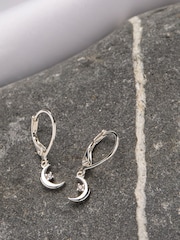 FatFace Silver Tone Moon Drop Earrings - Image 2 of 2