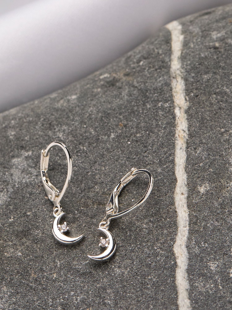 FatFace Silver Tone Moon Drop Earrings - Image 2 of 2