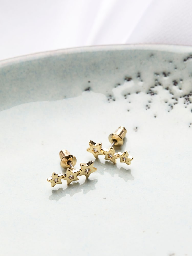 FatFace Gold Tone Trio Star Earrings - Image 2 of 2