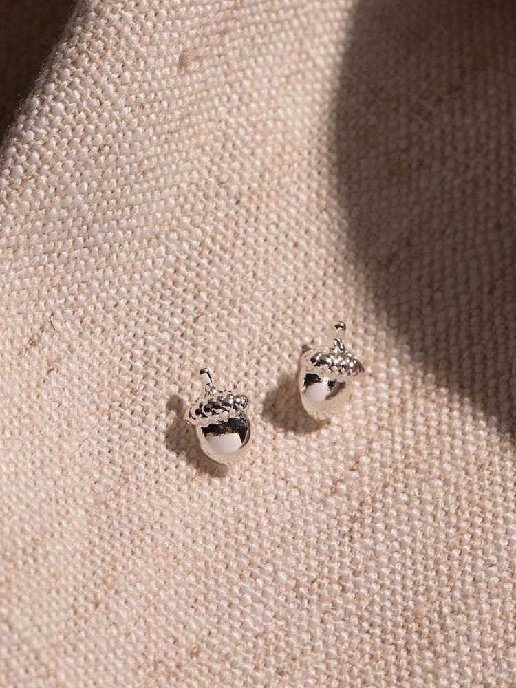 FatFace Silver Tone Acorn Stud Earrings - Image 2 of 2 FatFace Silver Tone Acorn Stud Earrings - Image 2 of 2